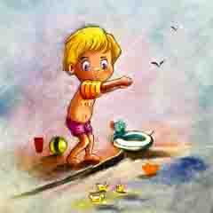 DE281 Wall décor art photographic oil on canvas pop art boy feeding birds